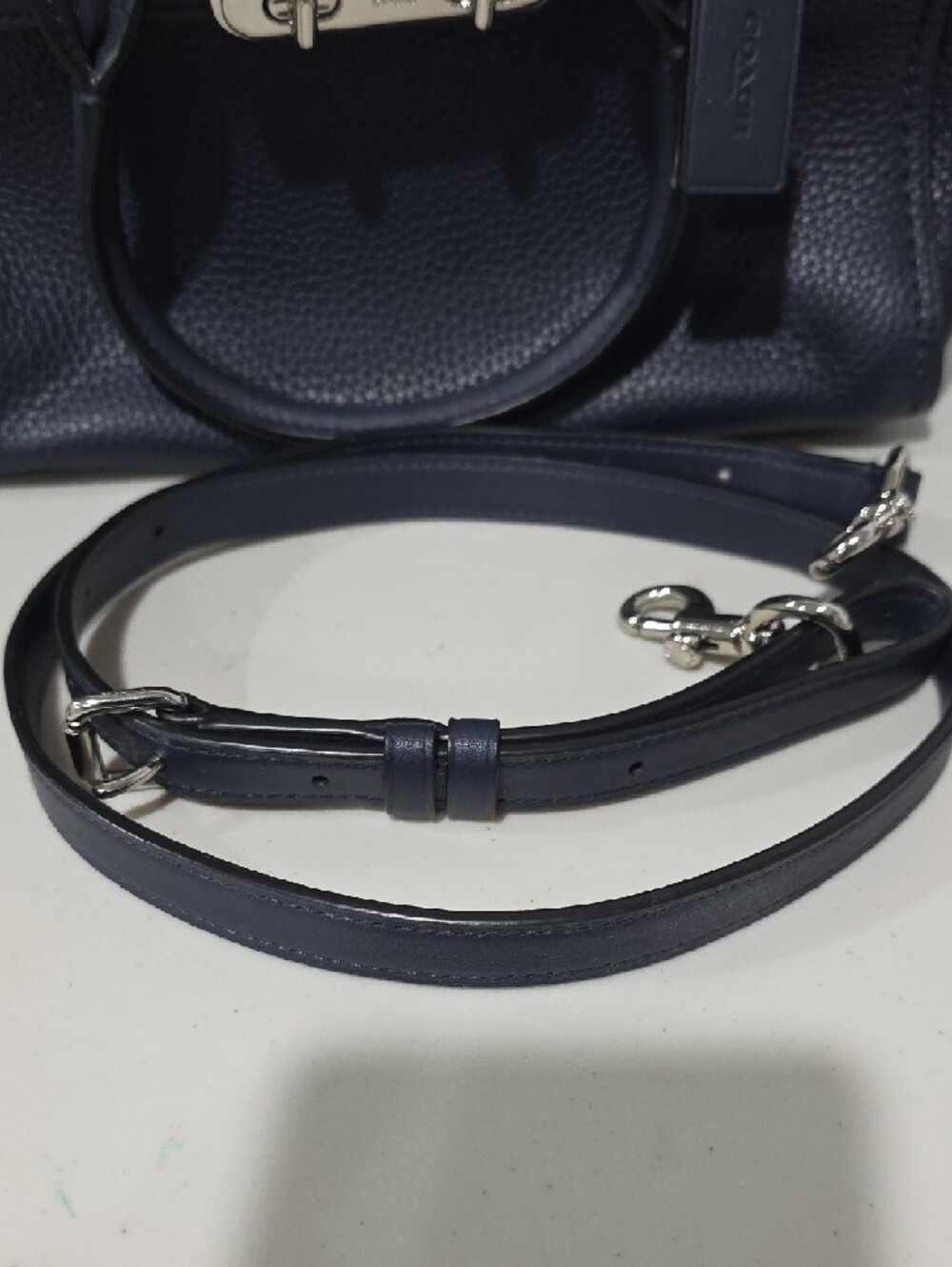 Coach Swagger 27 Navy Pebbled Leather Satchel with Silver Hardware Purse F87295 - Picture 13 of 16